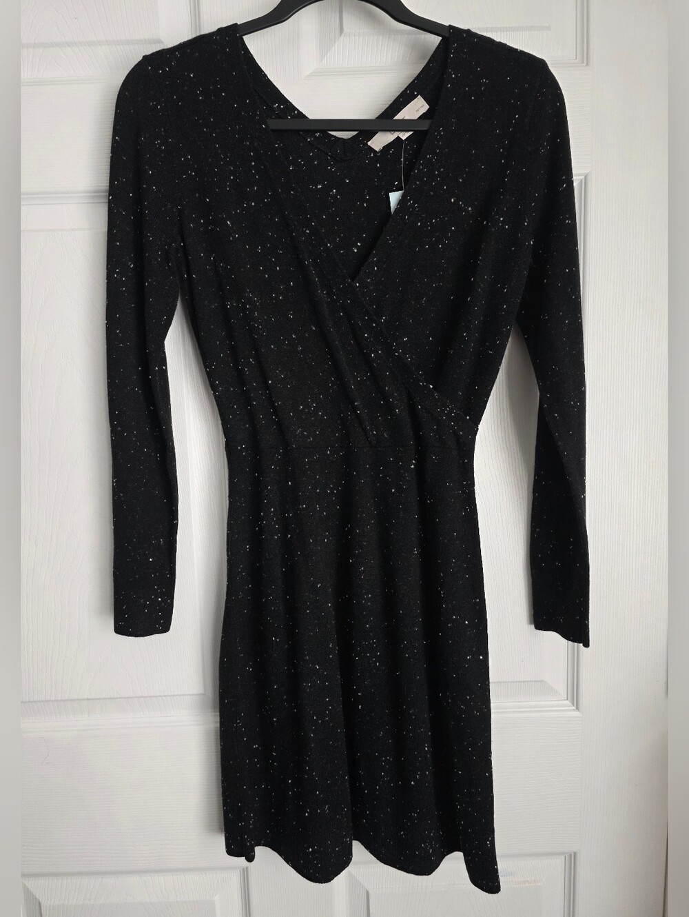 NWT LOFT Speckled V-Neck Knit Wrap Sweater Dress XS Petite LBD
